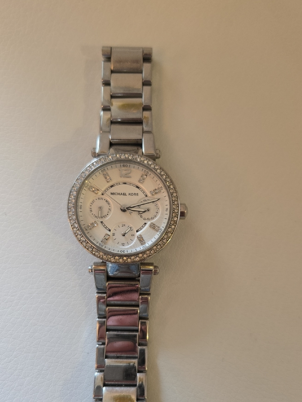 Michael Kors Silver and White Crystal-Accent Bracelet Watch